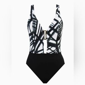 Miraclesuit Amoressa Comet Ursa One-Piece Swimsuit, Black/White, Size 6, NWT